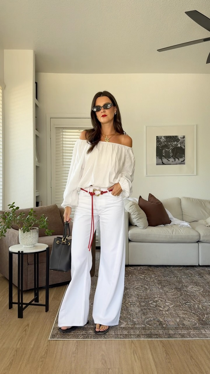 Specifically a red lip 🍒 comment “yes” for outfit links and lipstick details, also saved to my LTK! #summeroutfit #linenshirt #easyoutfit