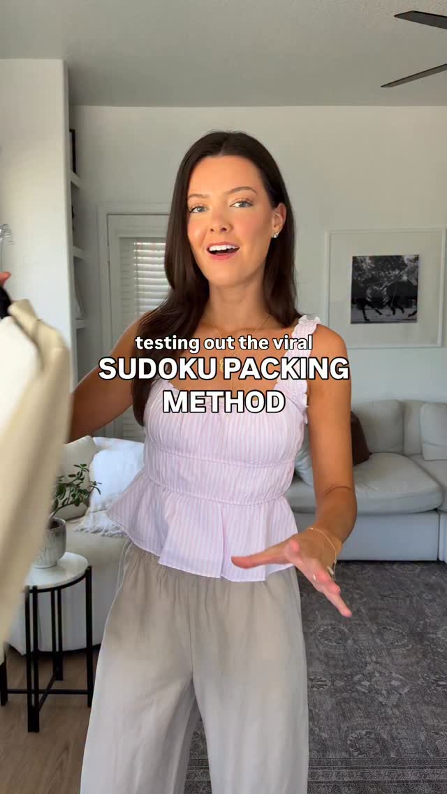 Testing the viral sudoku packing method 👖comment “YES” for links to the items I used, also saved in my LTK ✨ (make sure you are following @cassiesethna to receive the DM)

With just 9 core pieces you can create up to 27 different outfits, making this the perfect travel hack for your next trip. 

Just pick 3 tops, 3 bottoms, and 3 layers, then add in a few extra accessories to turn these combinations into full outfits. I opted for some of my current closet staples because I love to find new ways to wear my tried and true favorites. 

Thank you to @thenatalieway.travel for the inspo! #travelinstyle #packwithme #simpleoutfits